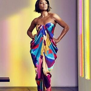 New York & Company Multicolor Strapless Dress